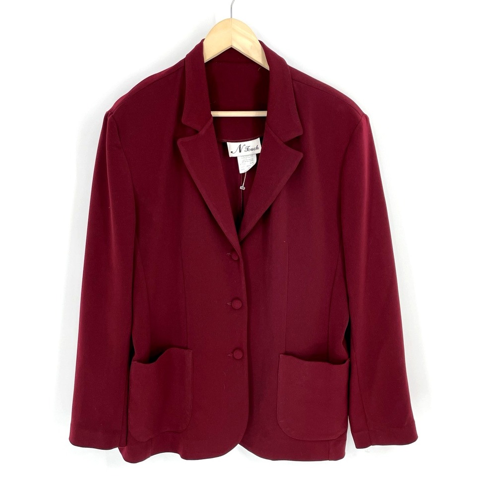 NOS N Touch Womens Size 14 Blazer Jacket Maroon‎ Pockets Careen Business